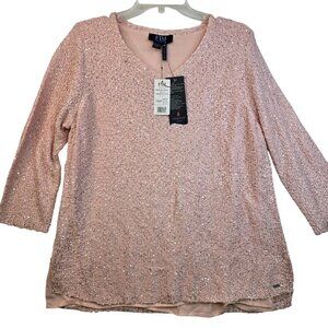 FDJ French Dressing Sequined Tunic Size L Blush Sparkle Dainty Fairy y2k New